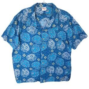 Barefoot In Paradise Shirt Mens XL Blue Hawaiian Tropical Geometric Button Up